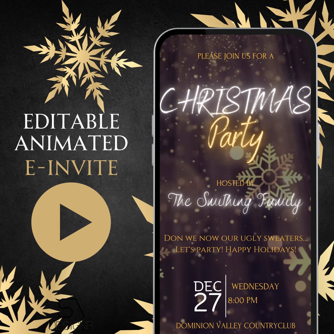 Christmas Party Video Invitation INSTANT DOWNLOAD Animated Invite
