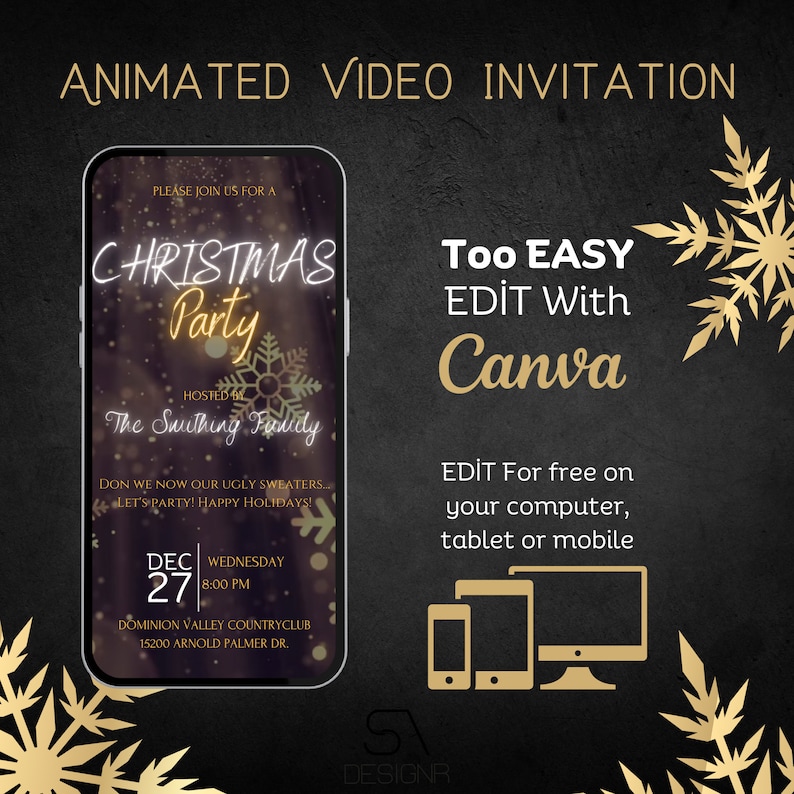Christmas Party Video Invitation INSTANT DOWNLOAD Animated Invite