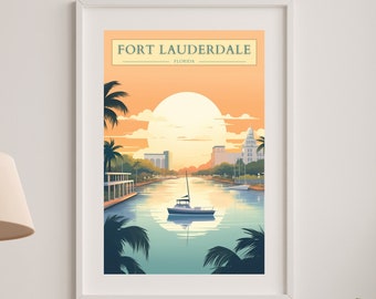 Fort Lauderdale, City, Florida, Art, Deco, Unique, High, Quality, Travel, Poster, Elegant, Gift, House, Warming, Style, Home, Decorating