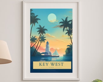 Key, West, City, Florida, Art, Deco, Unique, High, Quality, Travel, Poster, Elegant, Gift, House, Warming, Glamor, Style, Home, Decorating