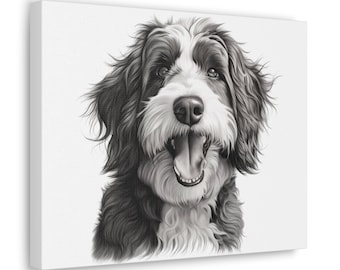 Bernedoodle Dog pencil sketch printed on canvas gallery wrap, perfect for pet lovers or as an accent statement for those who love minimalism