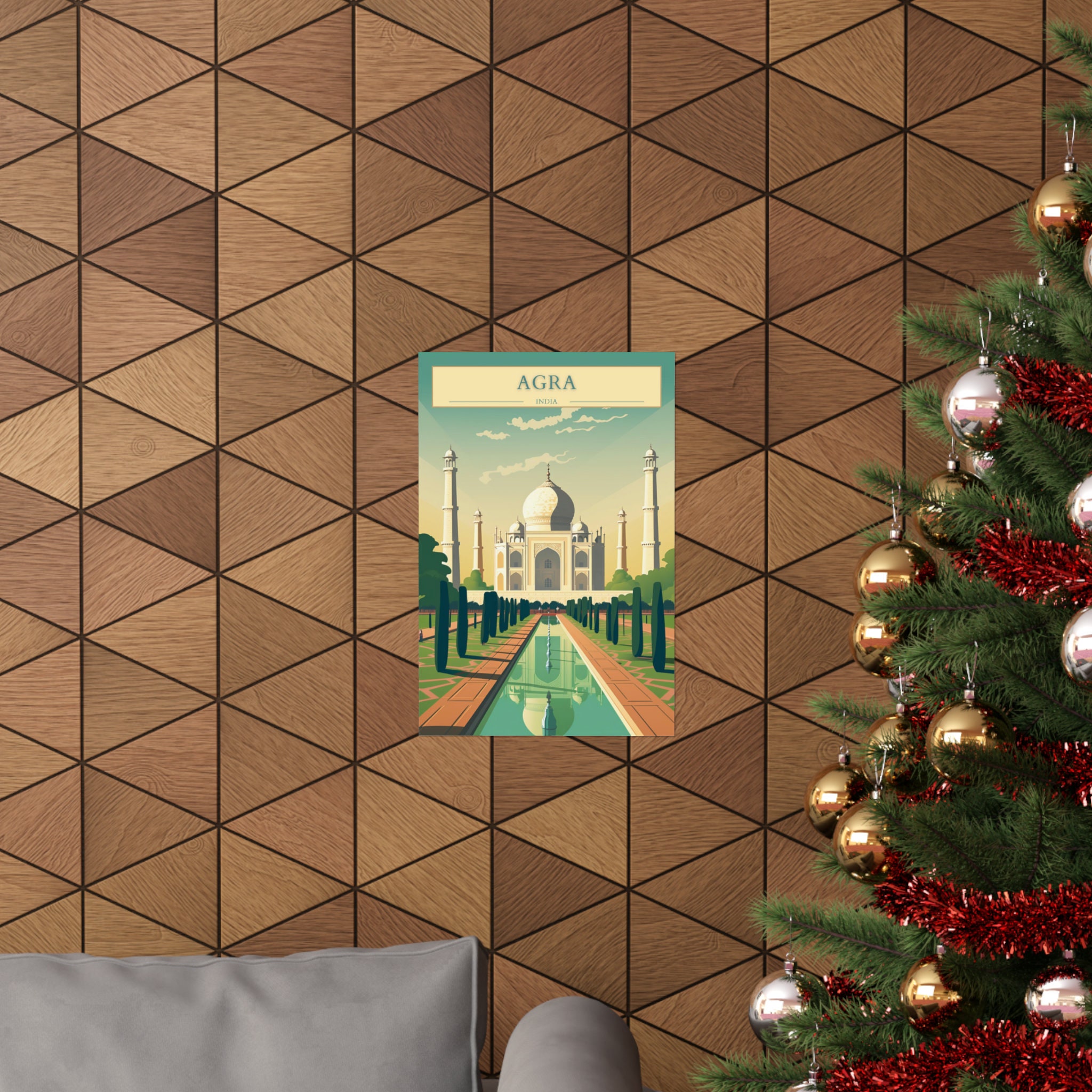 Agra, India, Taj Mahal, Art Deco, High Quality, Travel Poster, Elegant