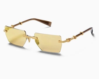 Balmain Sunglasses Pierre BPS-150G-53 Gold With Mirror Yellow Lenses 53-19 Super Rare !