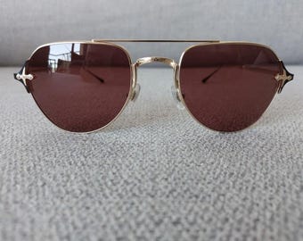 MATSUDA Titanium round Sunglasses Model M3072 Gold Black Brown Lenses 56-22