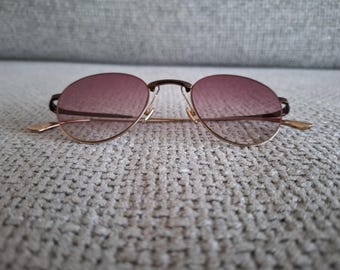 Masunaga Titanium OVAL Sunglasses Model Date Line Gold & Brown Red Lenses 49-22