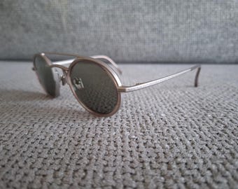 Masunaga Titanium OVAL Sunglasses Model VELA Matte Silver & With Green Lenses 48-24