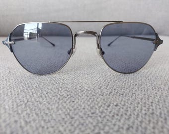 MATSUDA Titanium Aviator Sunglasses Model M3072 Antique Silver Blue Lenses 56-22