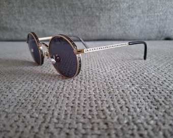 MATSUDA Round Sunglasses Model M3100 Gold & Black with Blue Lenses 47-23