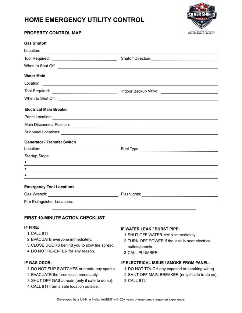 Home Emergency Protocol Checklist: Fire, Gas, Water, Electric Safety ...