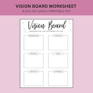 Vision Board Worksheet Printable, Goal Setting Worksheet, Printable Manifestation Chart, Vision Board Chart