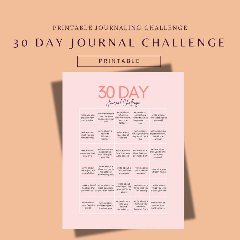 30 Day Challenge Printable Journaling Challenge, Journal Worksheet ...