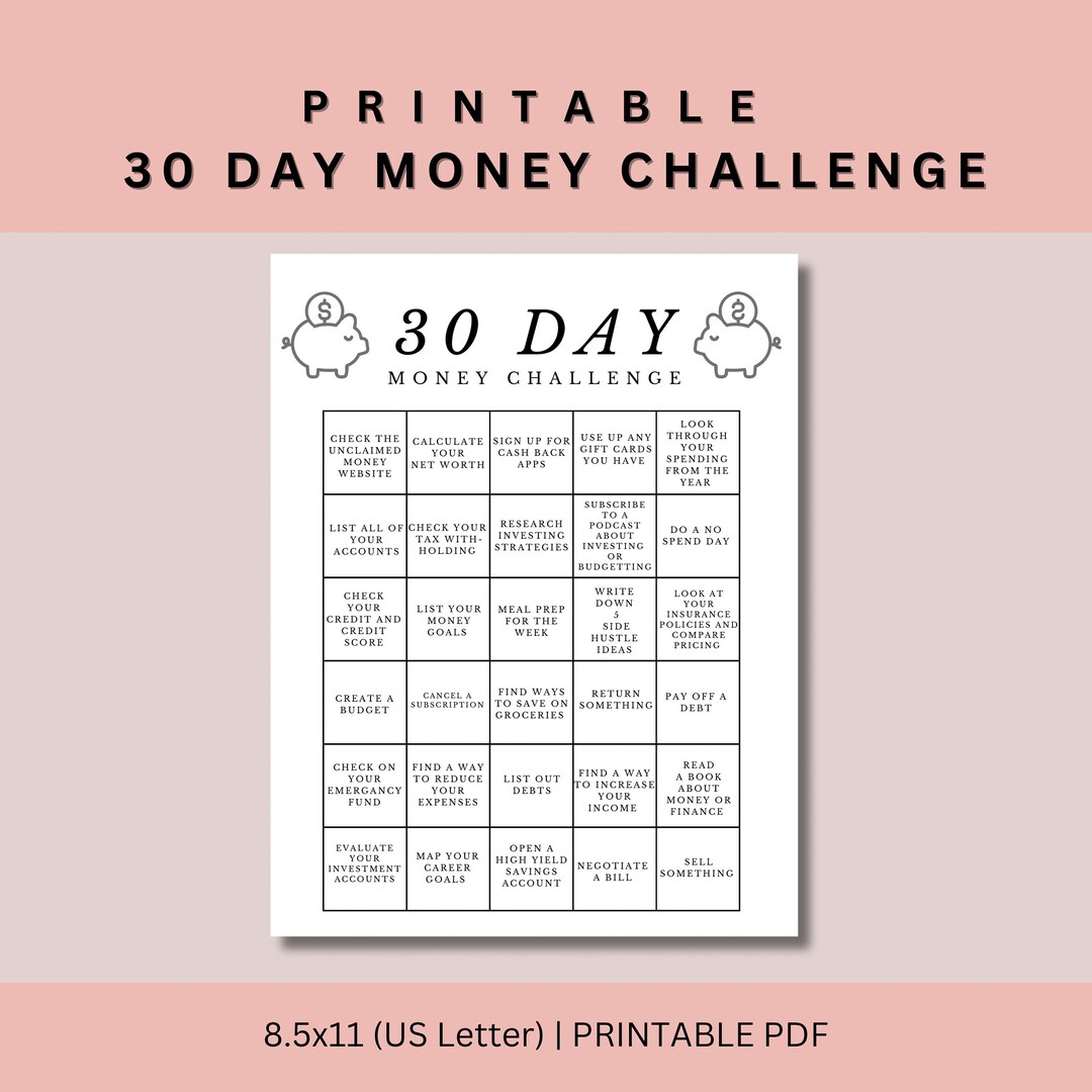 Money Challenge Printable, 30 Day Challenge, 30 Day Money Challenge ...