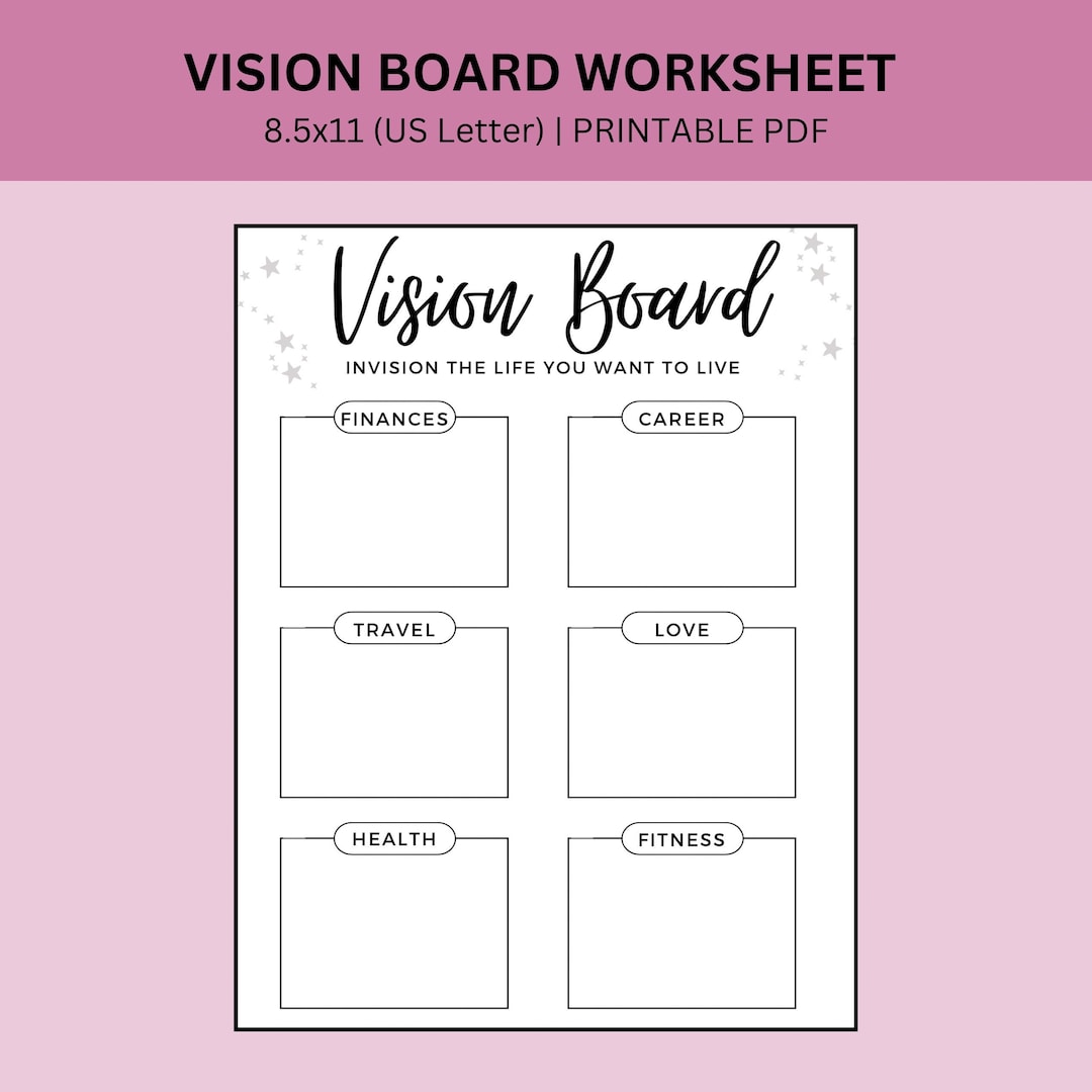 Vision Board Worksheet Printable, Goal Setting Worksheet, Printable