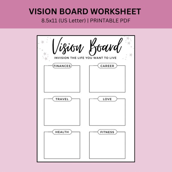 Vision Board Worksheet Printable, Goal Setting Worksheet, Printable Manifestation Chart, Vision Board Chart
