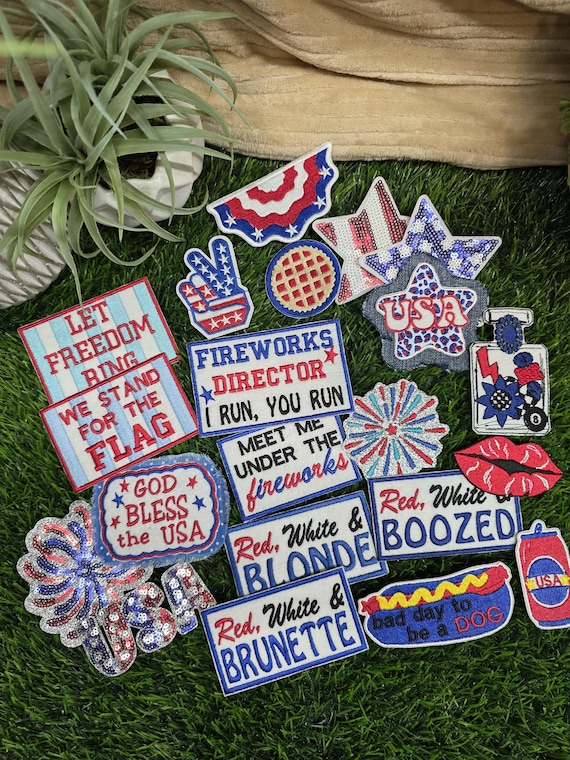 Patriotic iron-on embroidered patches. 4th of July Patches. USA patches. America Patches.