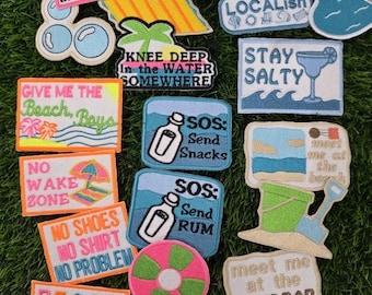 Summer Iron-On Patches Beach & Pool Theme Heat Transfer Patches for Hats, Bags and Apparel