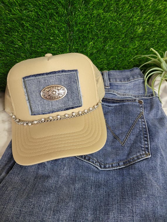 Denim and Pearls Concho Trucker Hat. Made From Recycled  display picture 1