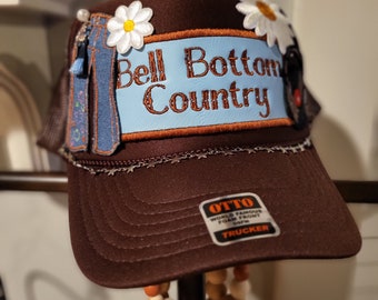 Bell Bottom Country Otto Trucker Hat with bell bottom patch and accessories: Inspired by Lainey Wilson and the 70s