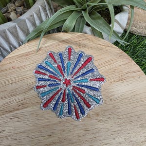 Pu&ograve; includere: Una toppa argentata glitterata a forma di stella, con dettagli rossi, blu e turchese. Questa toppa decorativa pu&ograve; essere stirata o cucita su tessuto, ideale per personalizzare capi di abbigliamento o accessori.
