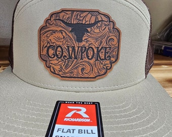 Cowpoke with a tooled-look background leatherette patch on Richardson 112 or 168