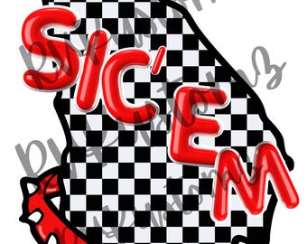 Sic' Em state of Georgia with checkered background png files Downloadable PNG