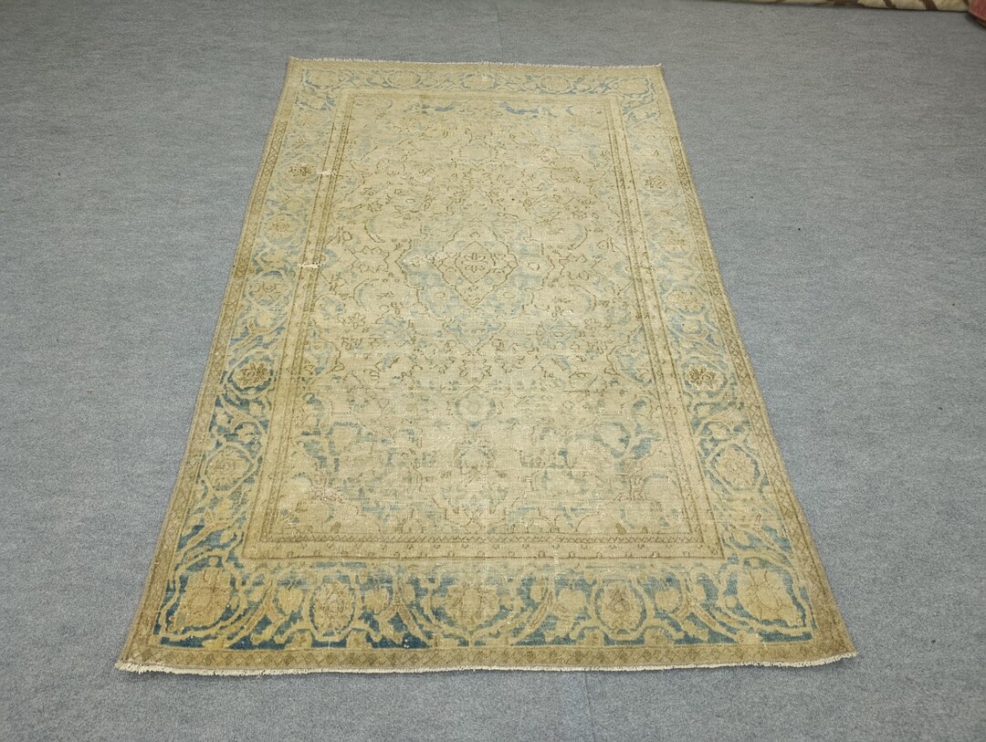 Vintage Persian Square Area Rug : Antique Handwoven Wool Faded Color ...