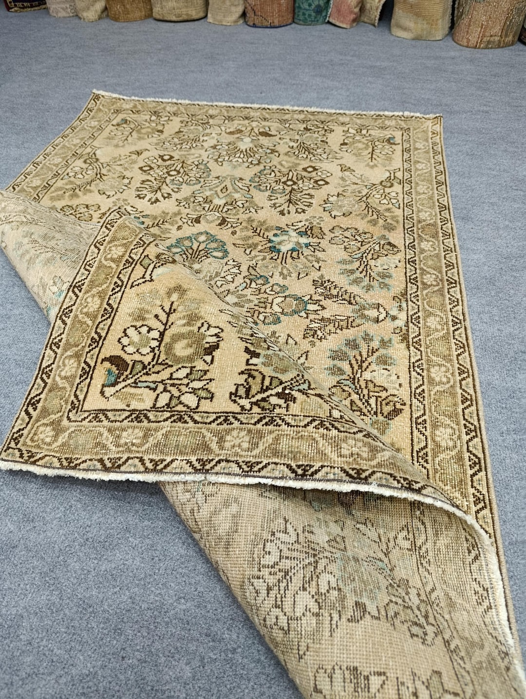 3x5 Ft :vintage Persian Area Rug. Handwoven Wool Brown Sqare Persian ...