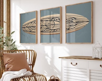 Boho Surfboard Triptych Print Set | Beach House Wall Art (Digital Download)