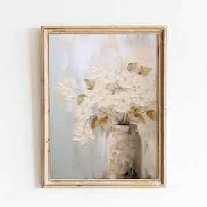 Vintage White Hydrangeas Print - Muted Flower Farmhouse Botanical Wall Decor | Living Room Art | Digital Download PRINTABLE Antique Art