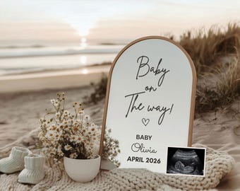 Beach Pregnancy Announcement Template: Editable Social Media Reveal with Mirror (Digital)