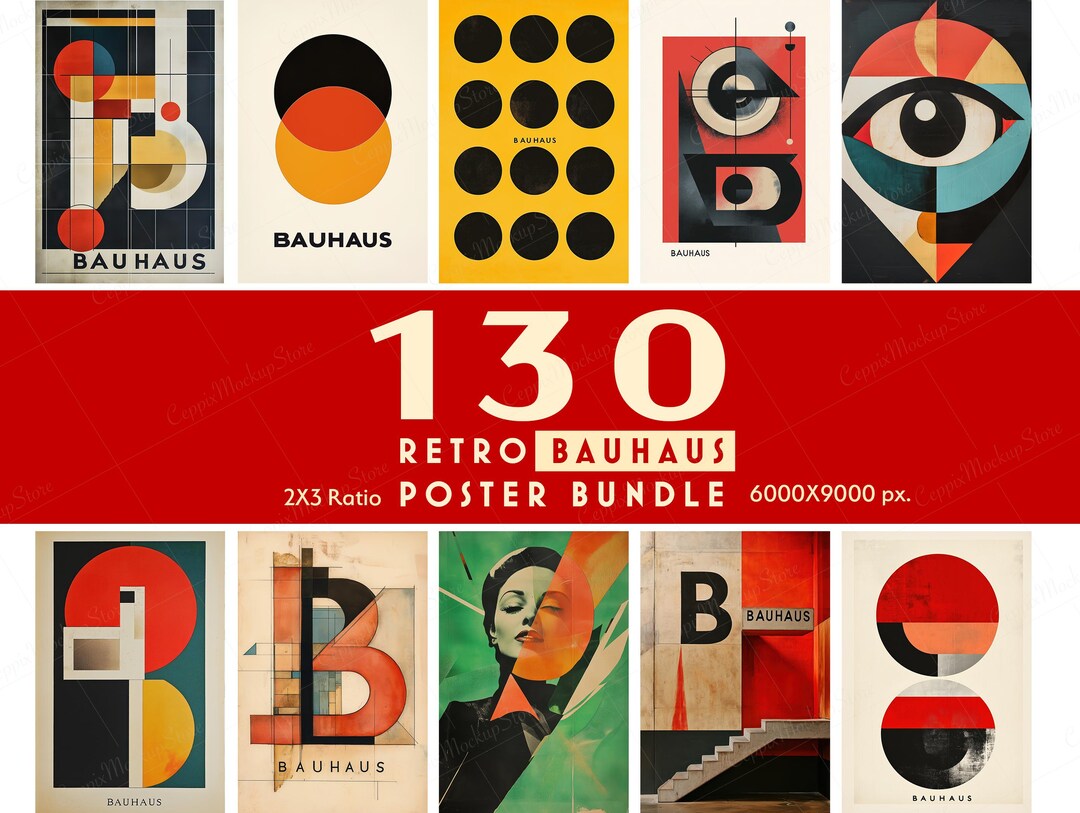 130 BAUHAUS Retro Poster Bundle, Vintage Gallery Wall Art Set ...