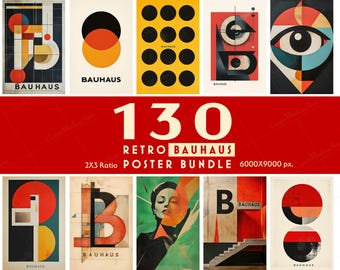 130 BAUHAUS Retro Poster Bundle, Vintage Gallery Wall Art Set, Geometric Art Print, Bauhaus Wall Art, Boho Print, Digital Download