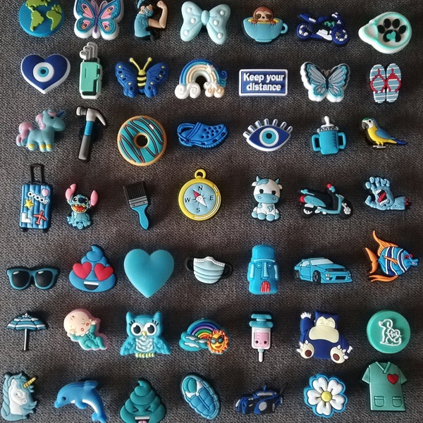 Crockycroc, croc Charm, PVC silicone, Bleu, planète, infirmière, moto, gâteau, donuts, croc, boussole, valise, voyage, animaux, vétérinaire