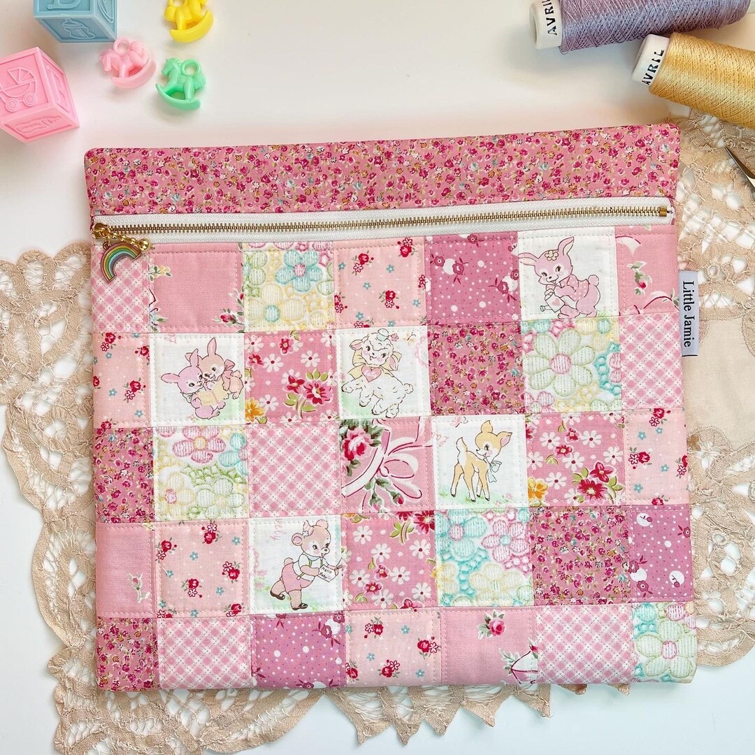 Quilted Patchwork Cross Stitch Project Bag / Embroidery Needlepoint