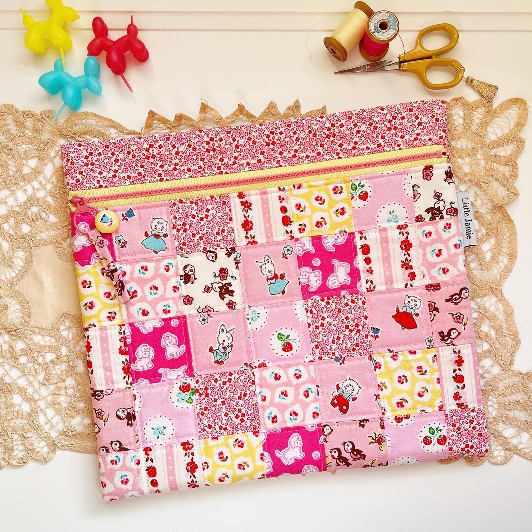 Quilted Patchwork Cross Stitch Project Bag / Embroidery Needlepoint