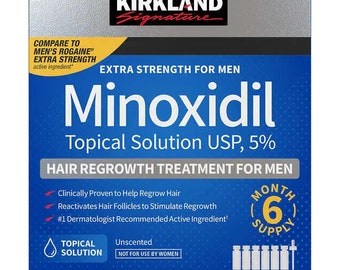 Kirkland Minoxidil 5% - Trattamento extra forte per la ricrescita della caduta dei capelli - 6 flaconi x 60 ml - Stimola la crescita della barba