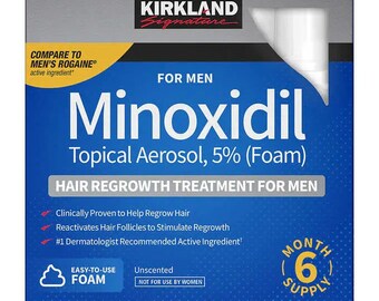 KIRKLAND Minoxidil Topical Aerosol 5% Foam - Fornitura per 6 Mesi - Trattamento Avanzato per la Ricrescita della Caduta dei Capelli per Uomo