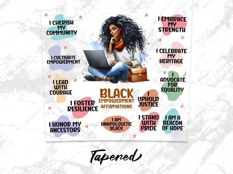 Black College Student Affirmations 20oz Skinny Tumbler Wrap Sublimation Design, Straight & Tapered Wrap PNG, Empowerment Instant Download image 3