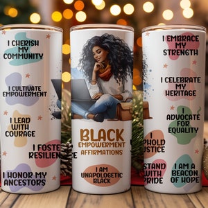 Black College Student Affirmations 20oz Skinny Tumbler Wrap Sublimation Design, Straight & Tapered Wrap PNG, Empowerment Instant Download image 7