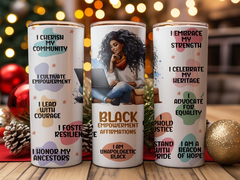 Black College Student Affirmations 20oz Skinny Tumbler Wrap Sublimation Design, Straight & Tapered Wrap PNG, Empowerment Instant Download image 7