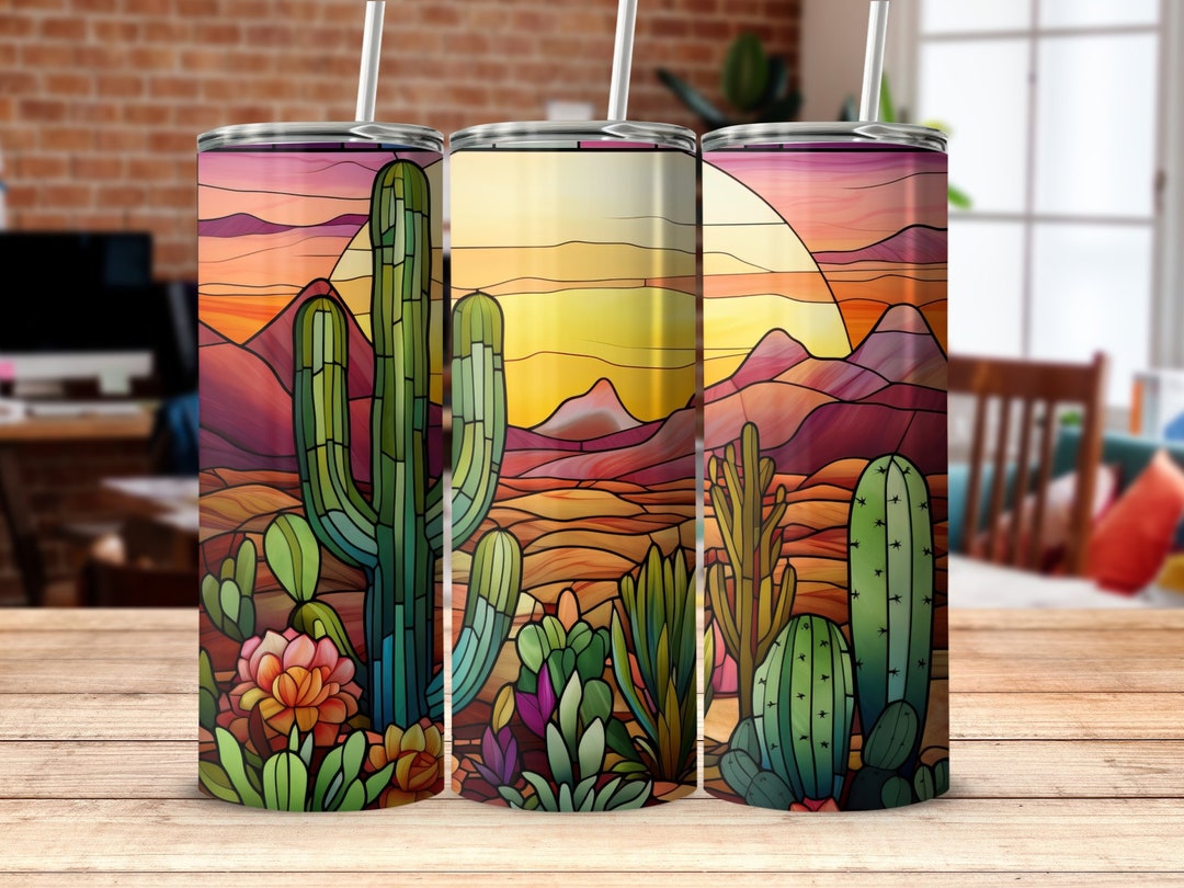 20 Oz Skinny Tumbler Sublimation Design, Cactus Desert Sunset Wrap ...