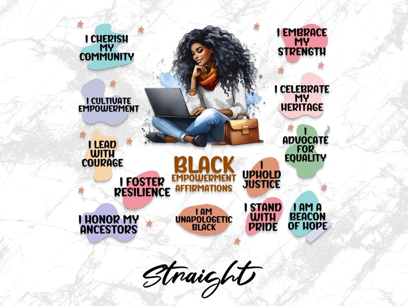 Black College Student Affirmations 20oz Skinny Tumbler Wrap Sublimation Design, Straight & Tapered Wrap PNG, Empowerment Instant Download image 2