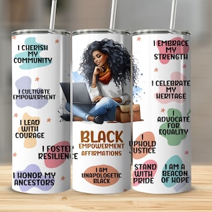 Black College Student Affirmations 20oz Skinny Tumbler Wrap Sublimation Design, Straight & Tapered Wrap PNG, Empowerment Instant Download image 1