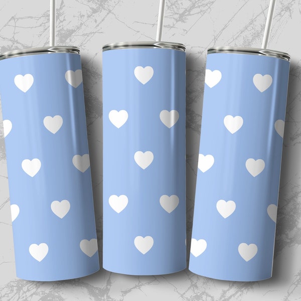 The Tumbler Man | Light Blue Pastel Heart Pattern 20oz Tumbler Wrap, Straight and Tapered Wrap, Tumbler Png, Instant Download