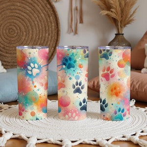 Watercolor Paw Print Tumbler Wrap: Colorful Splatter Art (Digital Download)