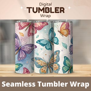 Watercolor Butterfly Tumbler Wrap: Floral 20 oz Skinny Design (Digital Download, PNG Files)
