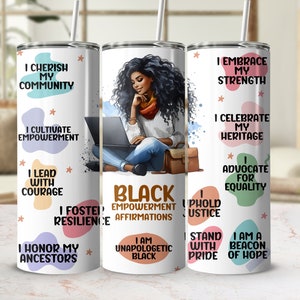 Black College Student Affirmations 20oz Skinny Tumbler Wrap Sublimation Design, Straight & Tapered Wrap PNG, Empowerment Instant Download image 5