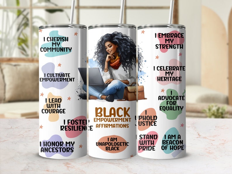 Black College Student Affirmations 20oz Skinny Tumbler Wrap Sublimation Design, Straight & Tapered Wrap PNG, Empowerment Instant Download image 5