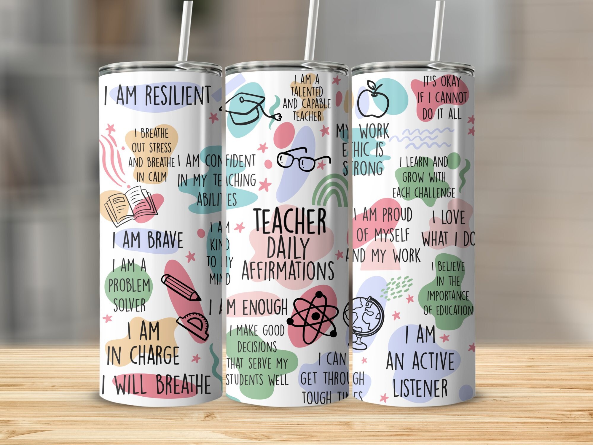 Daily Affirmations Teacher 20 Oz Skinny Tumbler Wrap Sublimation ...