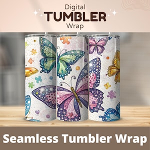 Butterfly Floral Tumbler Wrap: 20 oz Skinny Tumbler Design (Digital Download, PNG Files)